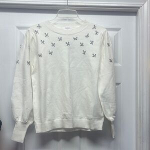 Winter White New Sweater with Embellished Bow Details